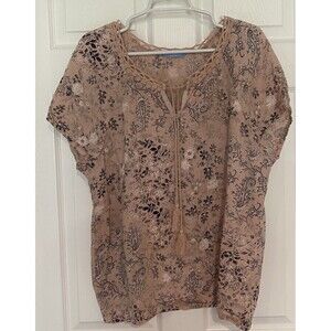 Alice Rinaldi 100% Linen Floral Boho Print Tunic Blouse Size Xl Italy